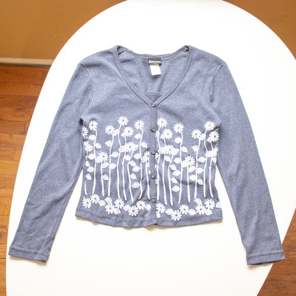 Vintage Sweaters - Vintage 90s Bloom Floral Long Sleeve Button up Cardigan Crop Top Set Size Medium